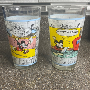 2 GIBSON 14oz MICKEY MOUSE‎ COMIC TALL GLASS COLD TO WARM ONLY CUPS